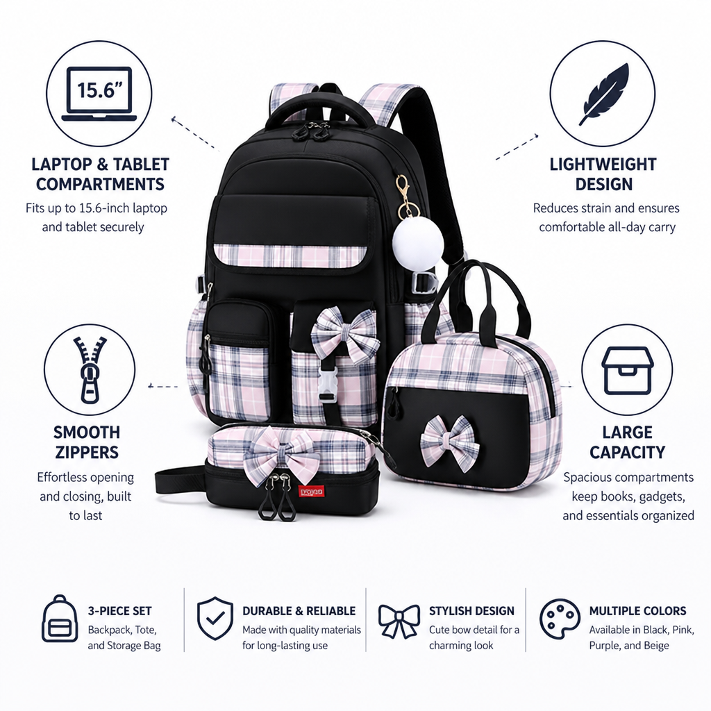 Packiva™ — Carry School, Laptop & Daily Essentials in One Organized 3-Piece Set