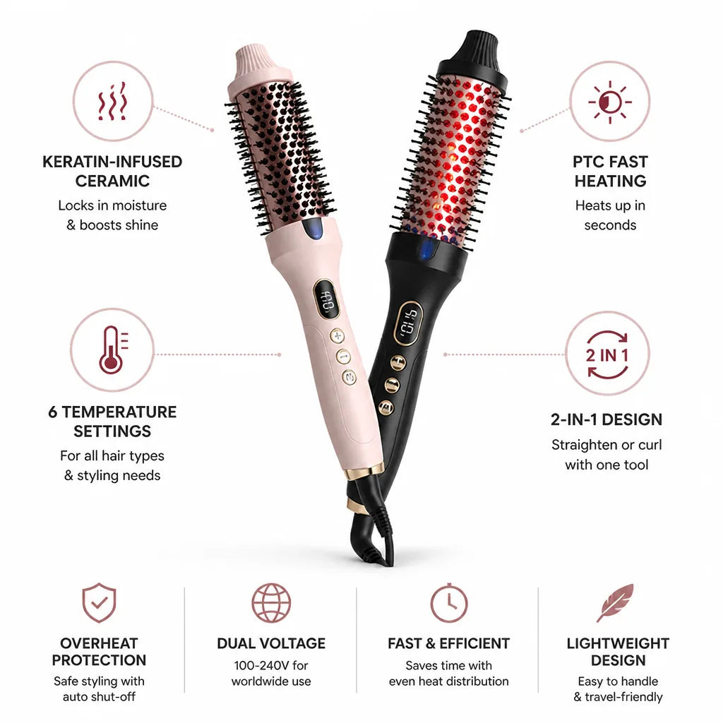 Keravelle™ — Straighten, Curl & Add Volume With One Heated Styling Brush