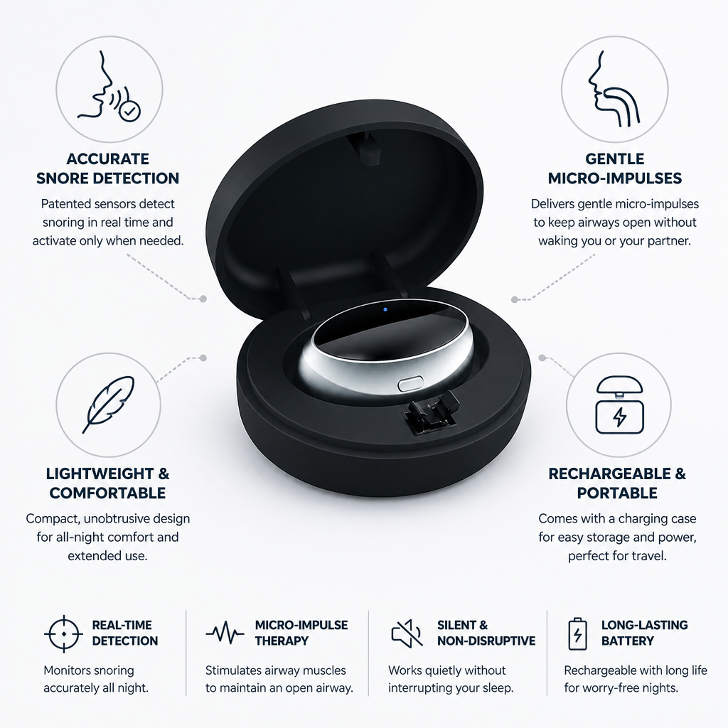 Snorvia™ — Detect Snoring & Respond With Gentle Micro-Impulses While You Sleep