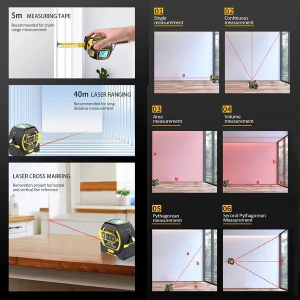 3-in-1 Infrared Laser Tape: Precision, Versatility & Fast Measurements