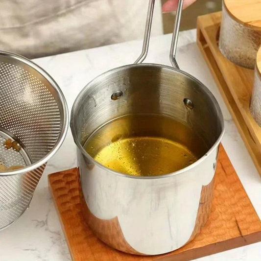 Premium 1200ml Deep Fryer Pot with Built-In Strainer for Effortless Frying