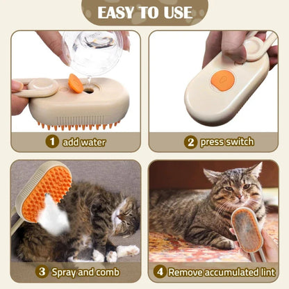 3-in-1 Pet Steam Grooming Brush – Deep Clean, Detangle & Massage