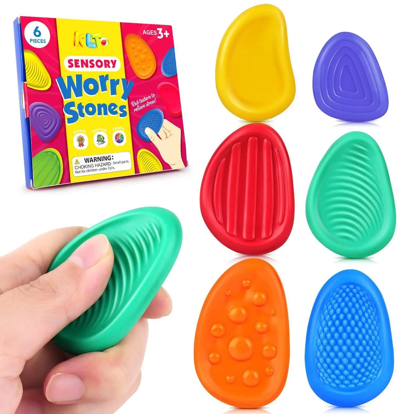 Set of 6 Silicone Sensory Stone Fidget Toys for Calm, Focus, and Stress Relief