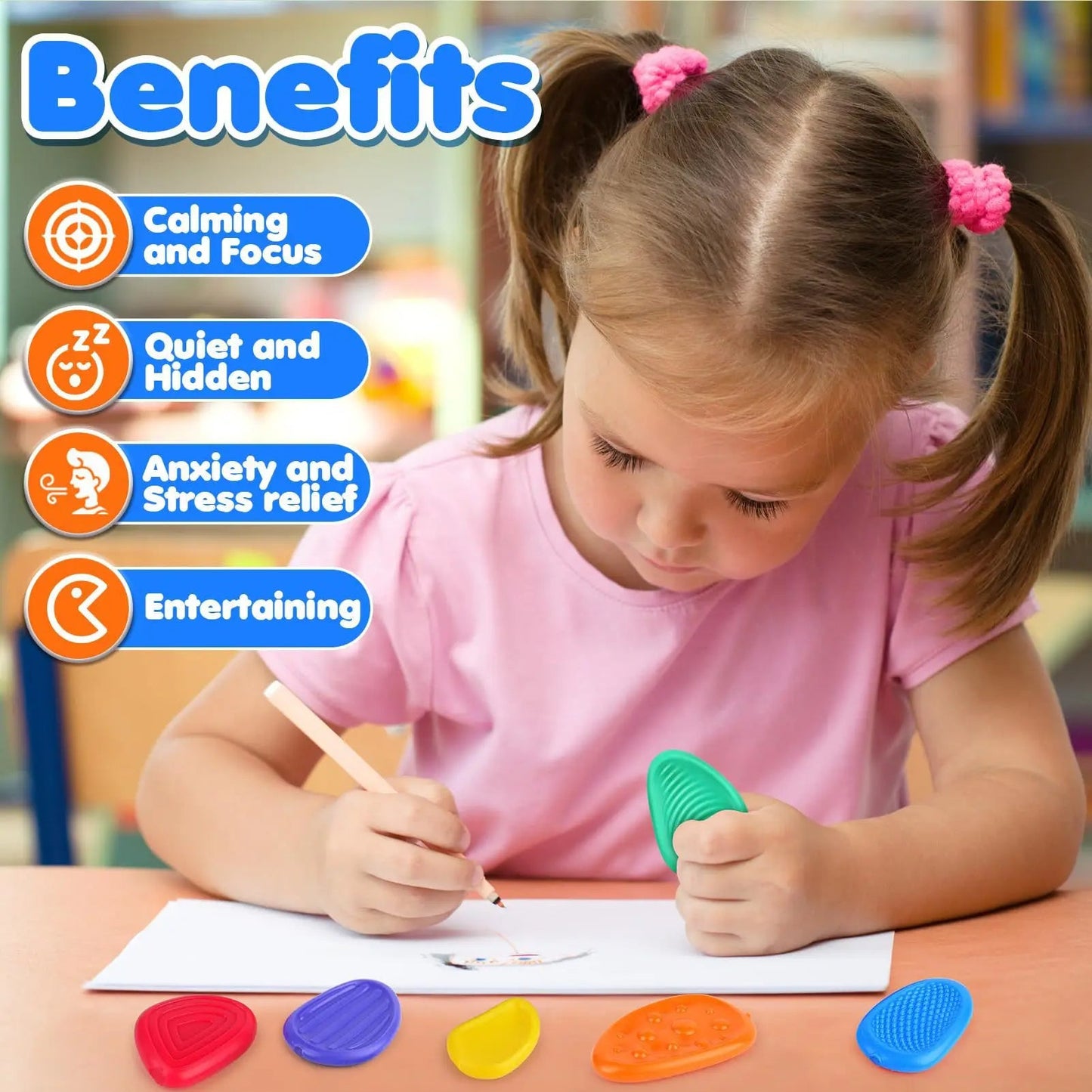 Set of 6 Silicone Sensory Stone Fidget Toys for Calm, Focus, and Stress Relief
