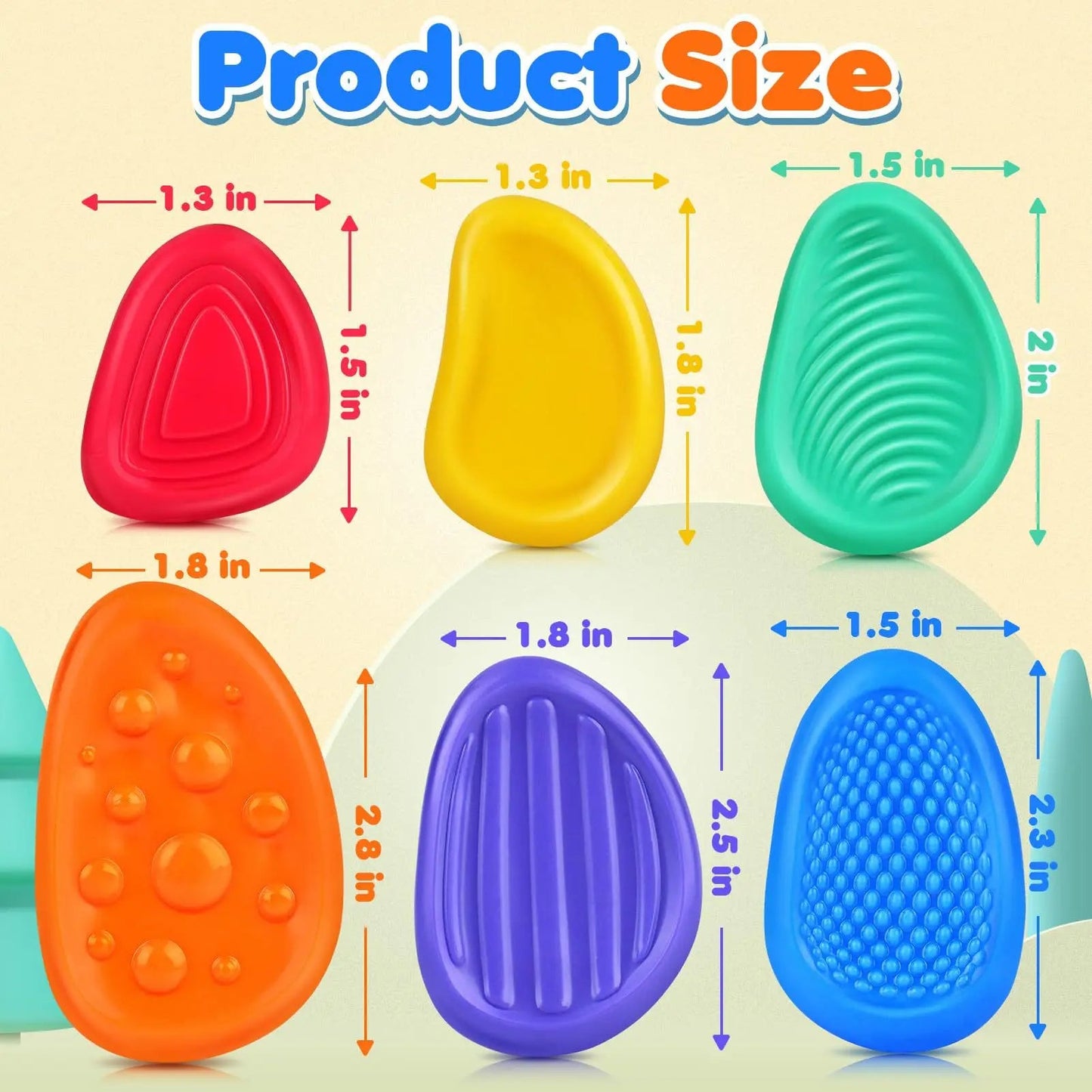 Set of 6 Silicone Sensory Stone Fidget Toys for Calm, Focus, and Stress Relief