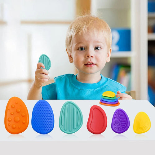 Set of 6 Silicone Sensory Stone Fidget Toys for Calm, Focus, and Stress Relief