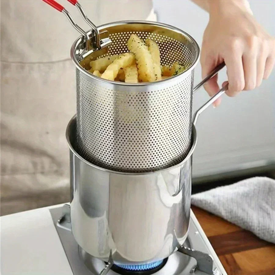 Premium 1200ml Deep Fryer Pot with Built-In Strainer for Effortless Frying