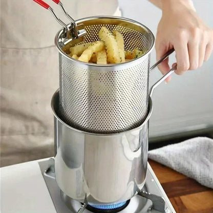 Premium 1200ml Deep Fryer Pot with Built-In Strainer for Effortless Frying